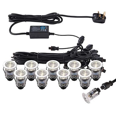 IKON PRO Pack of 10 Colour Changing (CCT) Warm & Cool White LED 25mm Round Stainless Steel Outdoor Garden Decking Pathway Kitchen Plinth Lights Kit - IP67