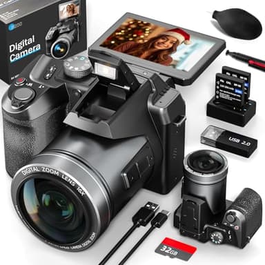 NBD 64MP Digital Camera，5K Vlogging Camera for YouTube with 3’’ Flip Screen,16X Digital Zoom,WIFI& Autofocus,Cameras Mic&Tripod,2 Batteries, 32GB TF Card,Dslr Camera (Brown)