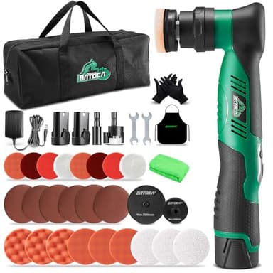 BATOCA S5 Cordless Mini Car Polisher Buffer Sander Dual Action & Rotary Polishing Machine 2X 12V Battery with 1" 3" Polishing Pads Kit for Car Motorcycle Detailing Polish Buffing 6-Speed 2000-5500RPM
