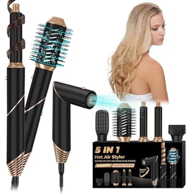 Air Wrap Hair Styler, 5 in 1 Hair Styler for Curling, Straightening, Volumizing and Drying, Auto Wrap Magic Styler 2 Heat & 2 Speed Settings, Ionic Air Styler Gifts Sets for Women