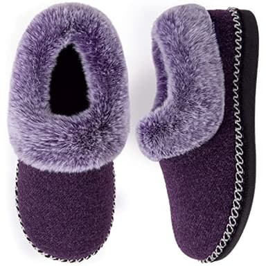 EverFoams Women's Bootie Slippers Warm Soft Comfy Memory Foam Non-slip Indoor House Shoes with Fluffy Collar Purple Size 6 UK