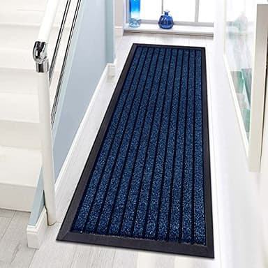 Waterproof Rubber Door Mat Outdoor - PVC Non Slip Backed Washable Dirt Grabber Mat Dog Muddy Paws Carpet Runner Rug for Kitchen Front or Back Door (Blue, 50 x 90 cm (1 ft 8 in x 2 ft 11 in))