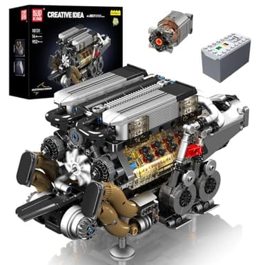 Mould King W16 Engine Model Kit That Runs - 952+ PCS Build Your Own Visible Combustion Model Engine Kit for Adults with Battery and Motor, STEM Car Engine Building Blocks Toys for Kids/Adults 8+