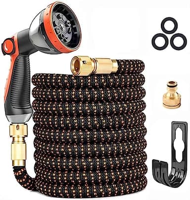 Yofidra Expandable Garden Hose, Upgraded 3-Layer Latex Garden Hose Pipe 50FT, 3/4"&1/2" Metal Connectors, Durable 3450D Weave, No-Kink Flexible Water Hose, 10 Function Spray (50ft/15m)