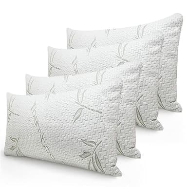 EVOKK Bamboo Memory Foam Pillows – 4 Pack Soft Memory Foam Pillow for Neck & Shoulder Support, Hypoallergenic Bed Pillows with Removable Covers for Side & Back Sleepers