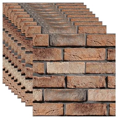 3D Wall Panels, 10 Pack PVC Brick Stone Wall Panel Self Adhesive for Interior Wall Decor, 3D Wallpaper Waterproof for Bedroom Home Kitchen,Living Room,Office Decoration 11.81 * 11.81inch (Brown Stone)