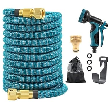 Expanding Garden Water Hose 100FT/30M with 10 Function Nozzle - 3/4" & 1/2" Sold Brass Fittings with Upgraded Durable 4 Layer Latex Hose - Easy Storage Garden Hose (Blue, 100FT/30M)
