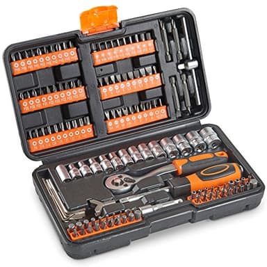 VonHaus Socket Set – 130-Piece Ratchet Kit, 1/4" Drive Socket Set with Extension Bar, Coupler, Ratchet and Wrench - Wrench Bundle and Screwdriver Bit Collection with Carry Case
