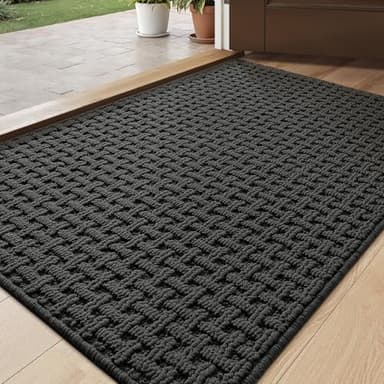 DEXI Dirt Trapper Indoor Door Mat 44 x 76 cm, Non-Slip Absorbent Entrance Rug, Low Profile Washable Doormats Inside Floor Mats for Muddy Shoes & Paws, Grey