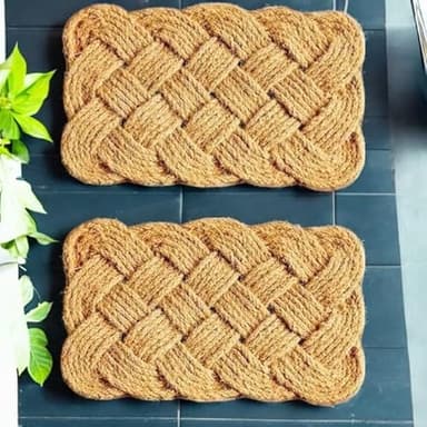 Pro Home Rope Coir Door Matts Indoor Outdoor Rug Non Slip Mat Natural Coconut Coir Knotted Handwoven Entrance Mats Floor Dirt Scrapper Front Door Back Door Washable Door Mat (45x75cm_2 Pack)