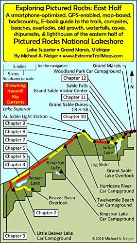 Exploring Pictured Rocks: East Half: A smartphone-optimized, GPS-enabled, map-based, backcountry, E-book guide to the trails, campsites, beaches, overlooks, old growth, waterfalls, caves, shipwrecks,