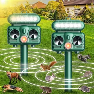 2PCS Cat Repellent for Gardens, Solar Powered Ultrasonic Animal Repeller, Waterproof with PIR Motion Sensor Activates, Cat Deterrent for Foxes, Squirrels & Rodents